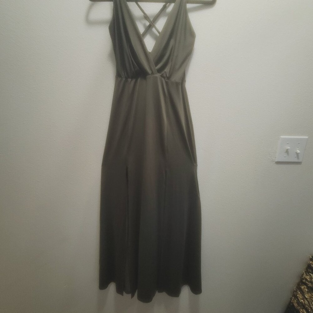 Olive Green Maxi Dress with Crisscross Back